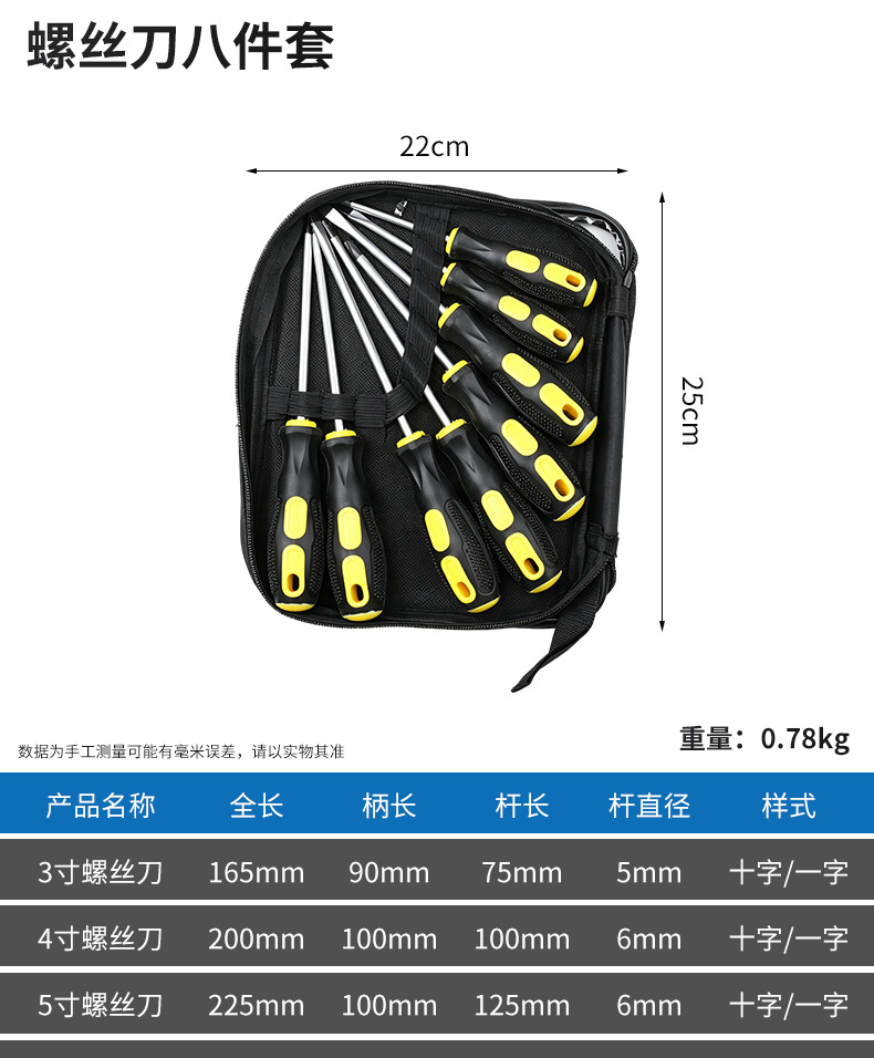 Screwdriver set, magnetic, slotted and Phillips bits
