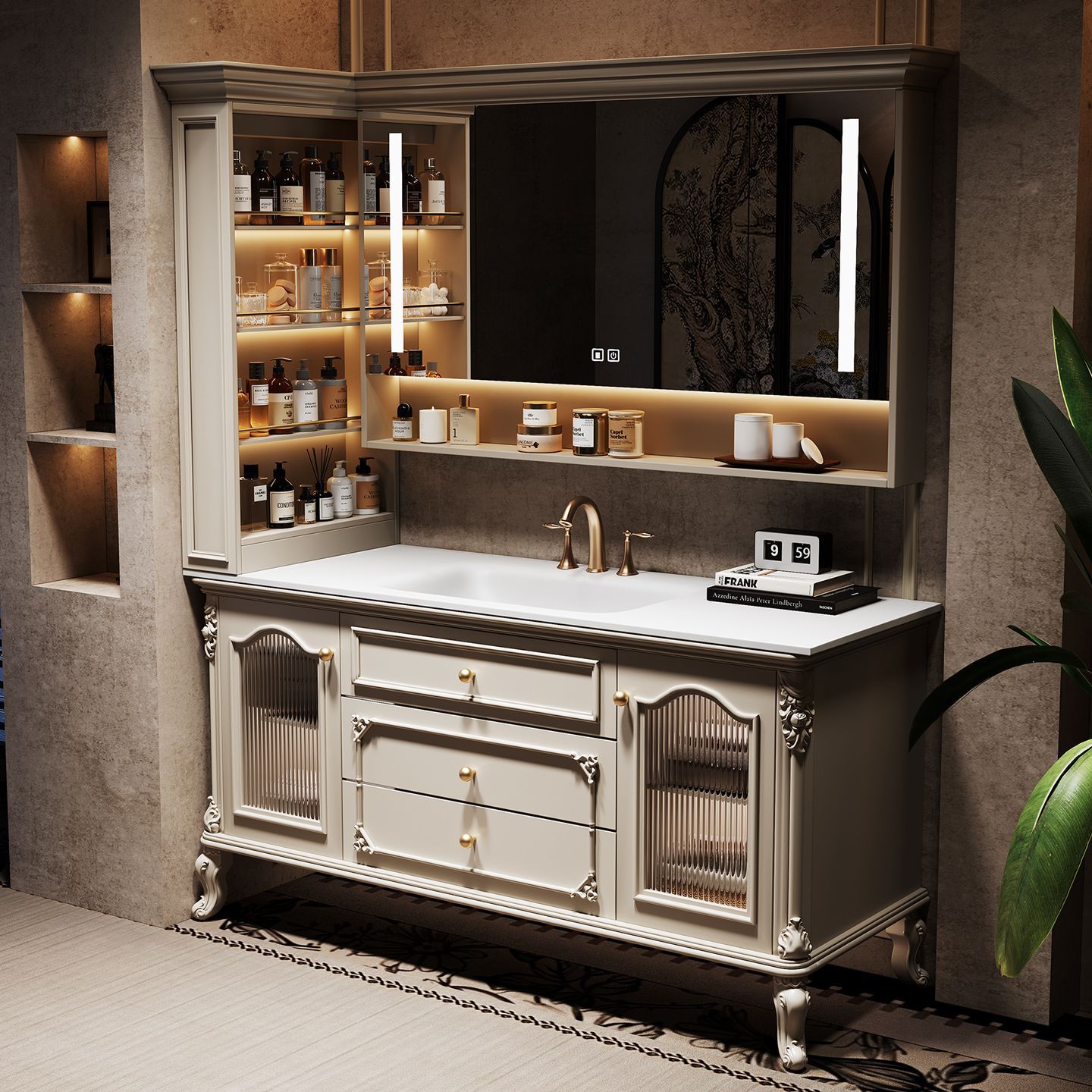 Американский светлый роскошный напольный шкаф для ванной комнаты, французская ретро-умывальник, раковина для ванной комнаты, шкаф для раковины