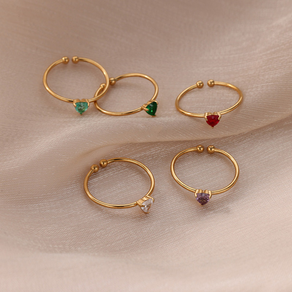 Ring with stone heart-shaped with zircon stainless steel