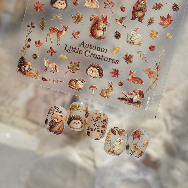 tomoni embossed nail art stickers new DIY cute bear planner nail stickers autumn zoo decorations