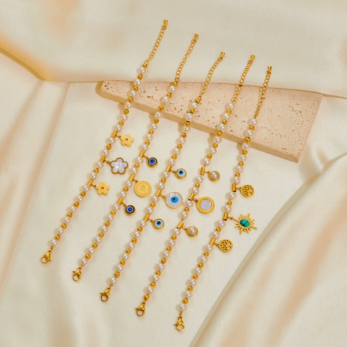 Высококачественный жемчужный K золотой модный браслет набор ракушек глаза звездные пятилосточные цветы тенденции личности титановая сталь ювелирные изделия женщины