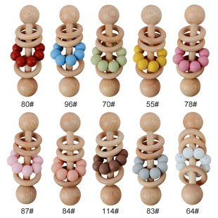 Amazon Baby Beech Rattle Beech Ring Hand Grasp Rattle Baby Molar Wooden Ring Silicone Gum Ring Gum Play
