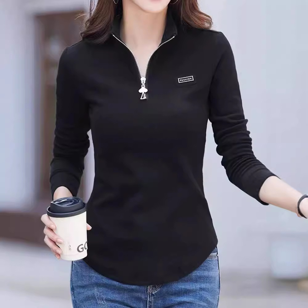 가을과 겨울을위한 여성용 새로운 도착 블랙 슬림면 하프 하이 칼라 긴 소매 재킷