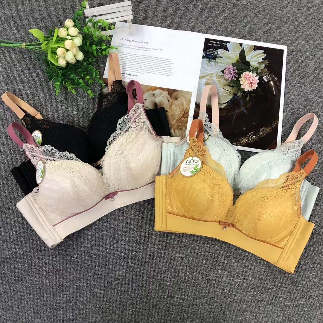 Nuevo sujetador de alta calidad de moda de encaje jacquard transpirable y cómodo ajuste lateral de pecho de cuatro botones ropa interior mujer