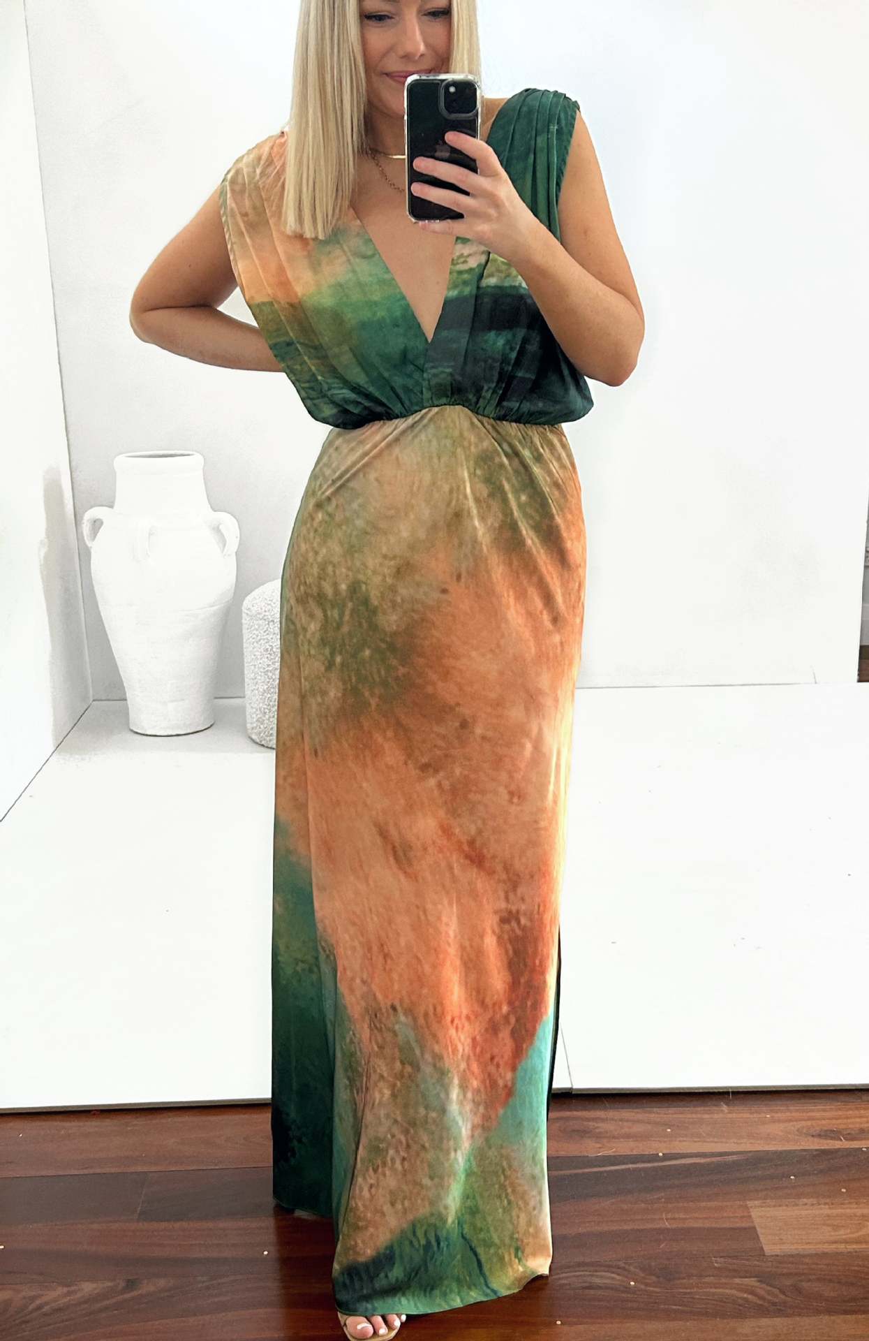 Women's A-line Skirt Fashion V Neck Backless Sleeveless Tie Dye Maxi Long Dress Daily display picture 3