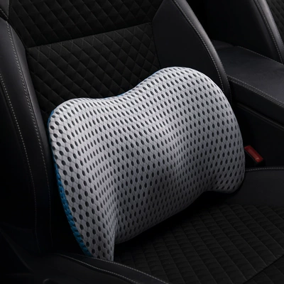 Lumbar Pillow Car Back Cushion | Waist support - mesh-breathable-light-gray-and-sky-blue-391230-excluding-storage-bag