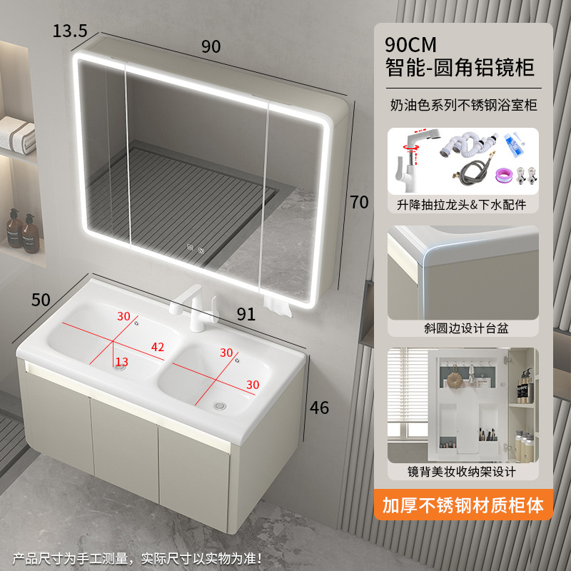 Acero inoxidable doble cajón impermeable doble lavabo lavabo baño combinado lavabo cerámico lavabo integral image 13