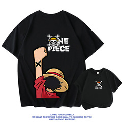 Anime One Piece Luffy Short Sleeve T-Shirt for Boys, Pure Cotton Loose Half Sleeve Trendy Top Summer Outfit Japanese Style Children's Student