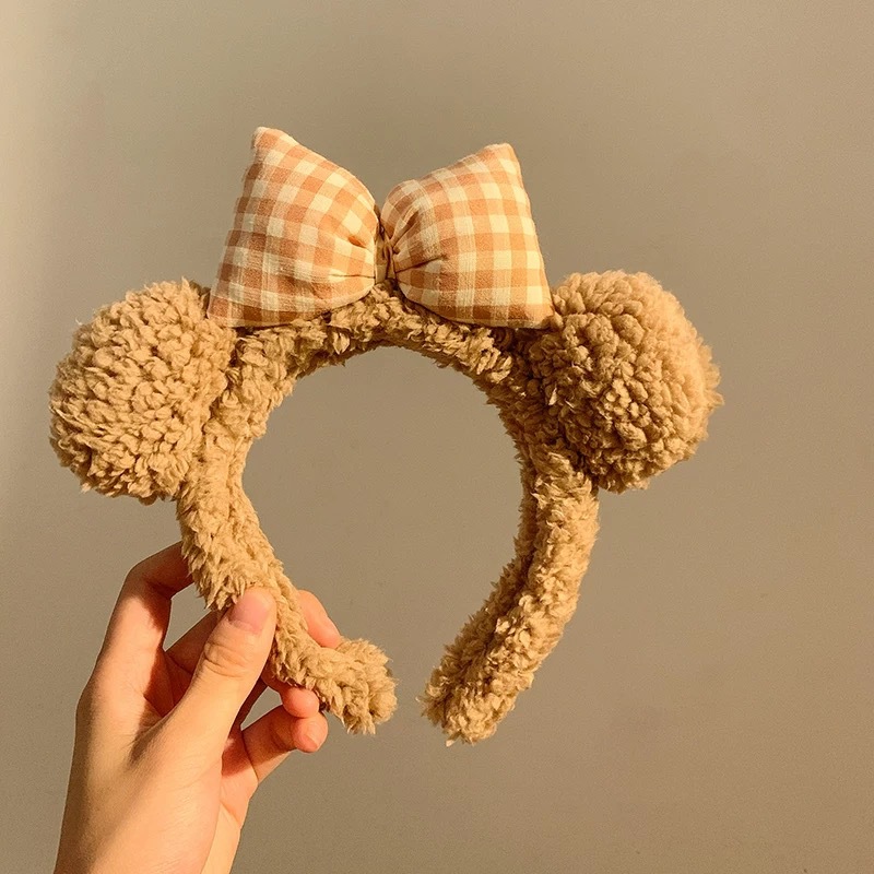 Nuevo lindo oso orejas peluche lavado facial cinturón de cabello máscara especial otoño-invierno banda de cabello de borde ancho rojo tocado