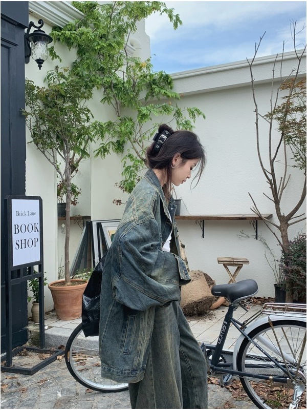 复古做旧牛仔外套女2025新款百搭宽松bf慵懒风盐系小个子春秋夹克|undefined