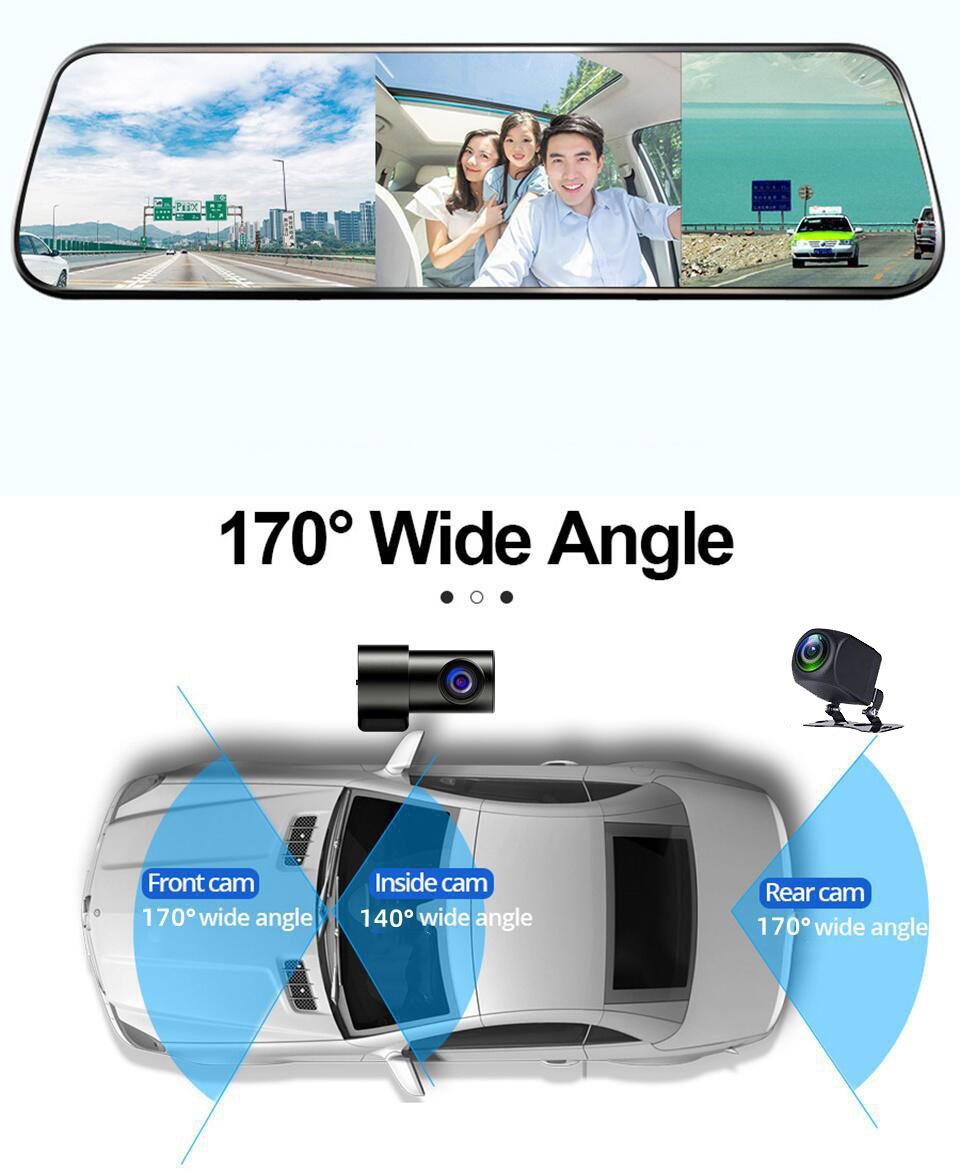 Driving Recorder 10inch Streaming Media Rearview Mirror Three-Way Reversing Image Wifi Mobile Phone Interconnection Hd Night Vision