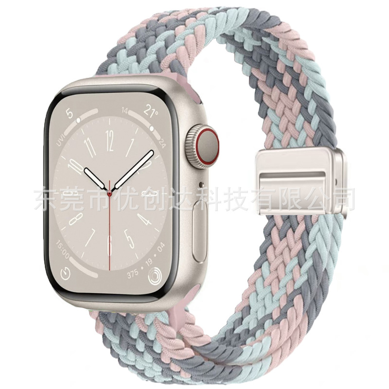适用苹果applewatch小蛮腰磁吸扣编织表带9876可调节松紧女生表带|undefined