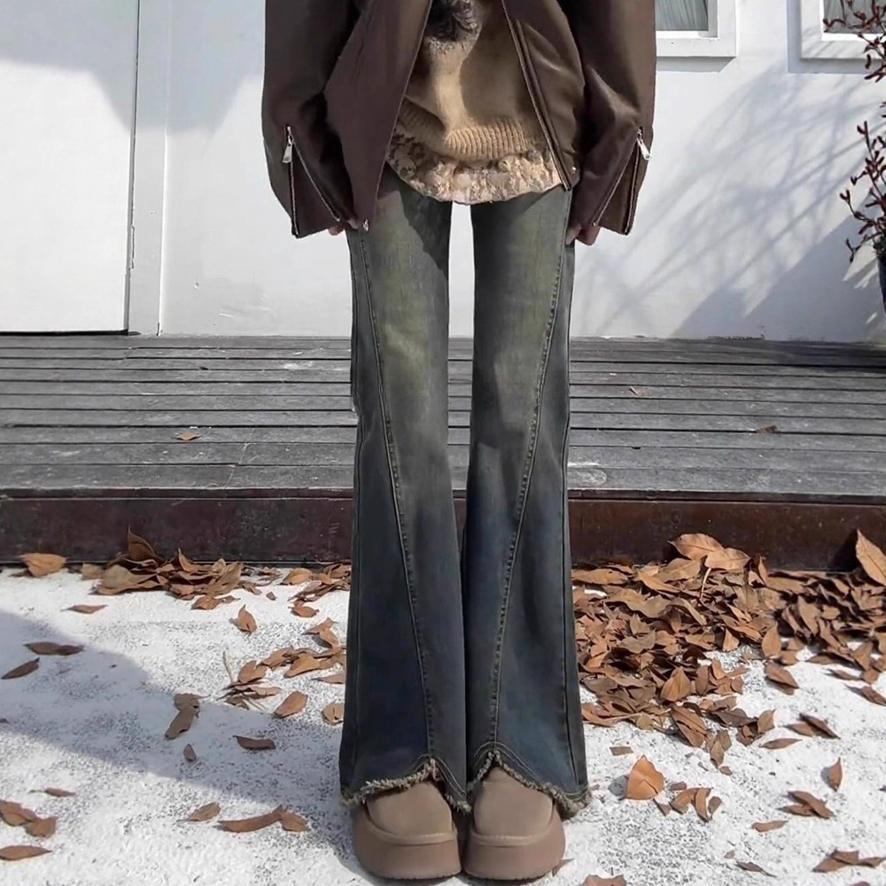 Slim Fit Flared Jeans for Women, Straight-Leg High-Waisted Flared Jeans for Petite Women, Straight-Leg Pants for Women, Autumn