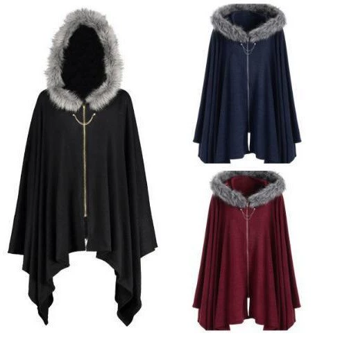 Хэллоуин новый европейский и американский рукав летучей мыши на молнии шаль большой размер цепи вязаный шерстяной воротник накидка с капюшоном