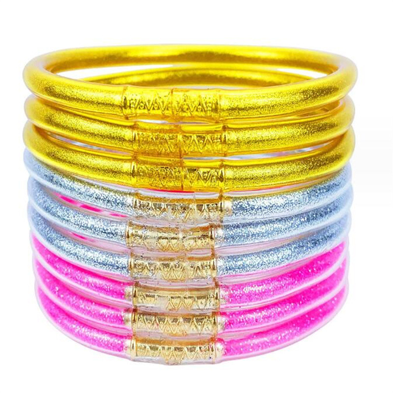 9-layer gold powder bracelet double-stitching three-piece combination shiny candy color silicone women's bracelet JELLY BANGLES