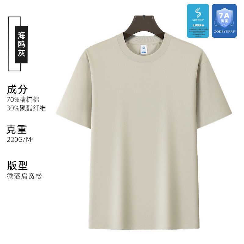 Camiseta Cultural de Manga Corta Antibacteriana Sorona 7A con Estampados y Bordados, Cuello Redondo, Ropa de Trabajo, Impresión de Logotipo Personalizado