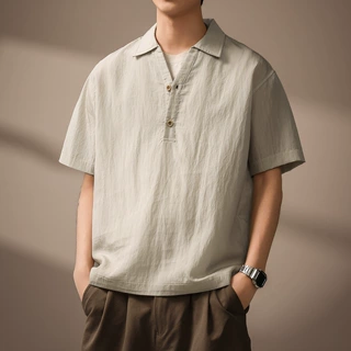 高端雾感莱赛尔翻领Polo衫男2026夏季新款宽松老钱凉感透气V领T恤