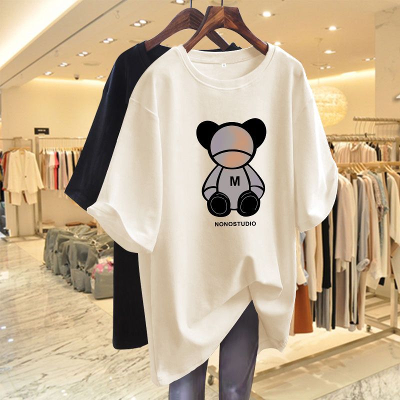 Summer long cotton brand short sleeve T-shirt with a round collar