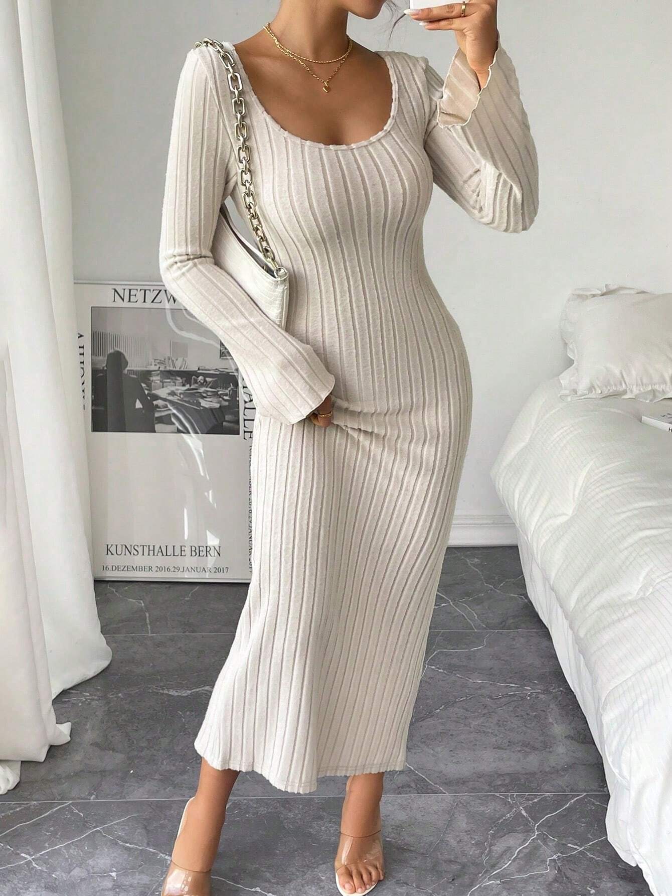 Sexy Backless High Waist Split Long Dress Elegant Design Autumn Winter Style Wholesale Womens Fashion Apparel
