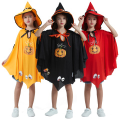 国境を越えてハロウィーンの子供服マントのキャラクターが衣装の魔女カボチャの衣装セットを演じる