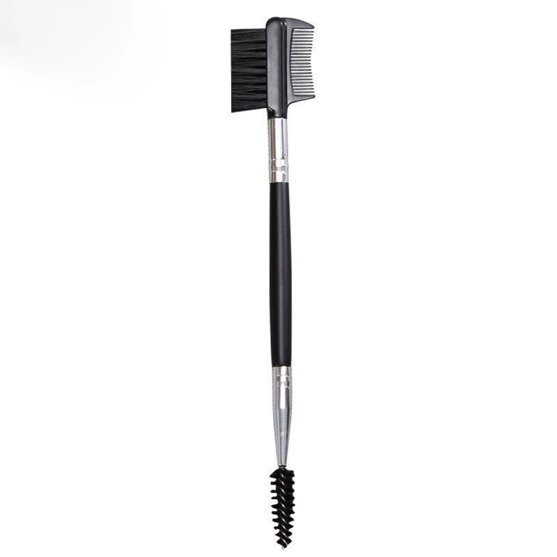 Makeup Brush Set — angled & flat eyebrow and eyeliner brushes, double-ended tools