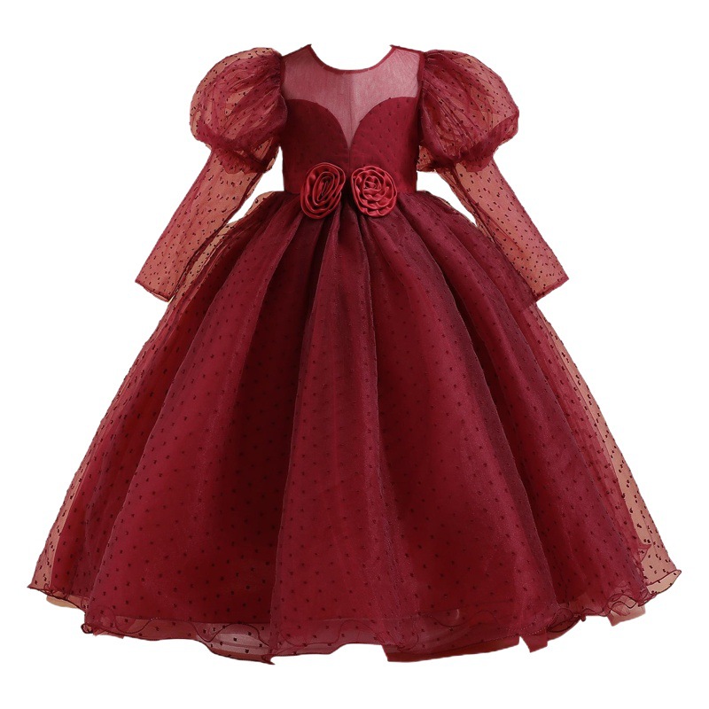 Ropa infantil transfronteriza, nuevo estilo, vestido de princesa de manga larga para niñas, vestido de tutú largo con mangas abullonadas, vestido de malla, ropa para niños.