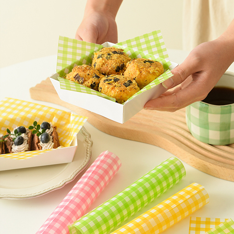 ins style checkered oil-proof paper sandwich hamburger french fries pad napkin baking cake dessert towel roll oil paper 