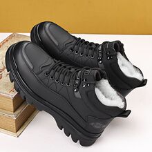 加厚羊毛蜻蜓牌男士防滑棉皮鞋真皮冬季加绒保暖高帮青年棉鞋