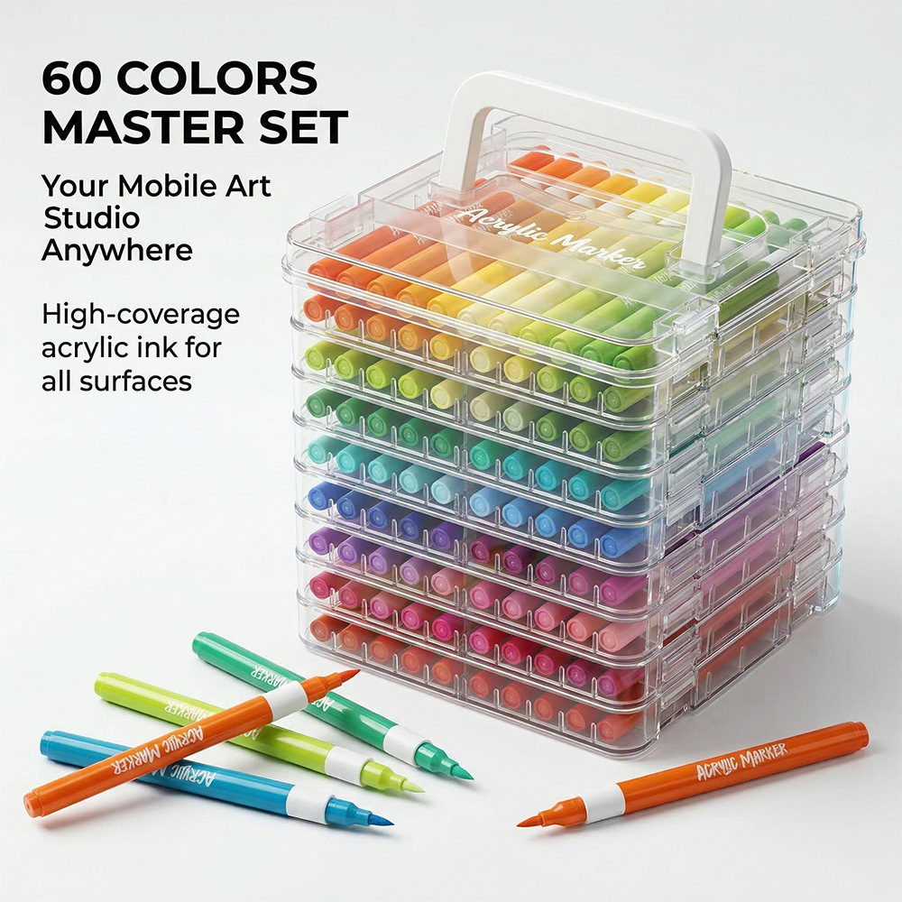 Cross-Border Soft-Tipped Stackable Colored Acrylic Marker Set for Students, Stackable Color Children's Watercolor Pens