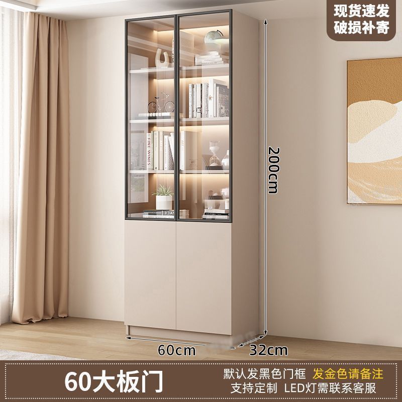 新中式书柜一门到顶加高客厅带玻璃门展示储物柜家用书房门墙书架|undefined