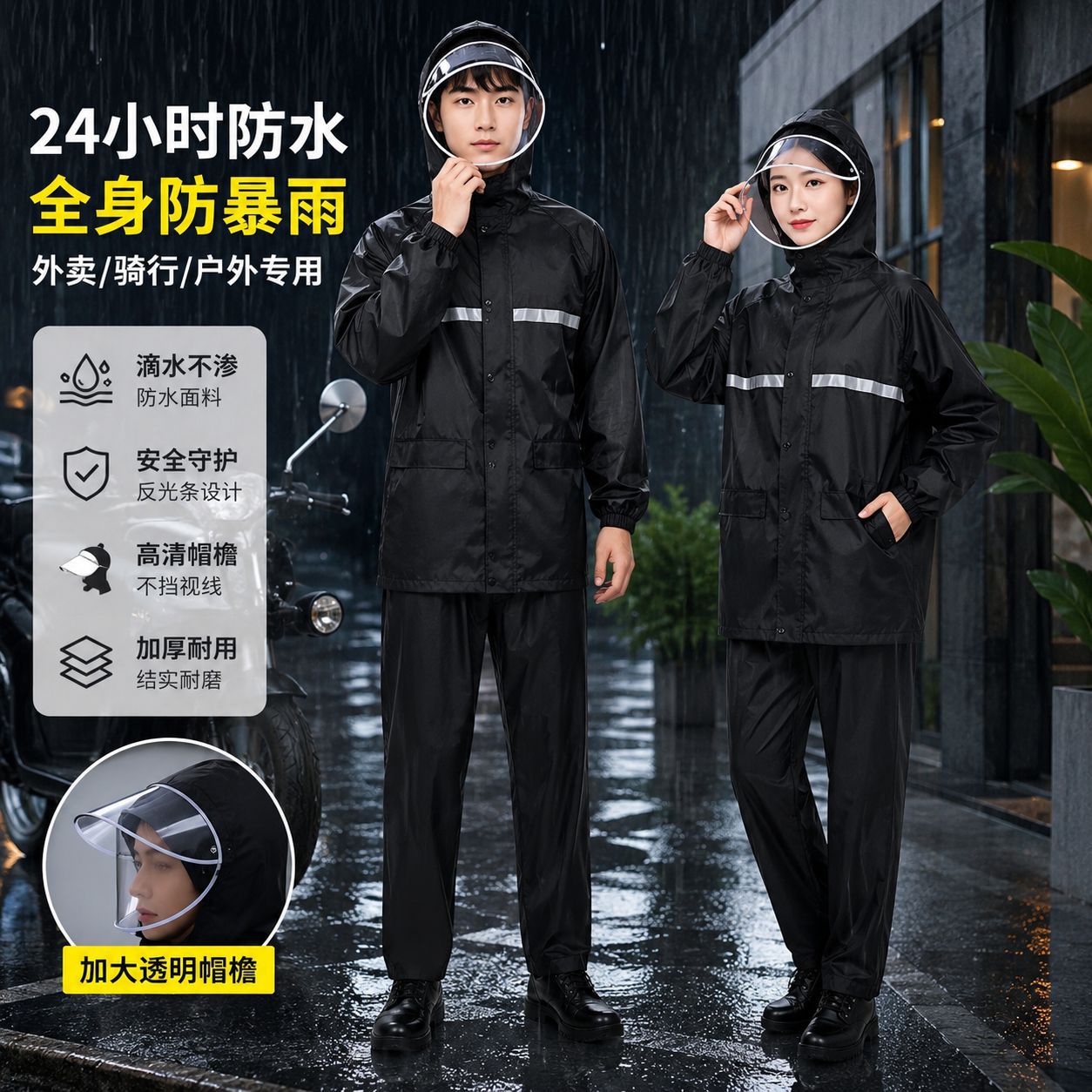 Traje de Impermeable Dividido de Tejido de Punto y PVC, Reflectante y Cortavientos para Motocicleta y Ciclismo image 1