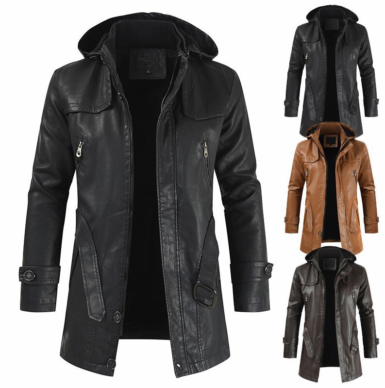 2025 Export New Men's Mid-Length Leather Jacket Korean Style Youth Large Size Pu Leather Windbreaker Men's Jacket Wholesale 2025 Export New Men's Mid-Length Leather Jacket Korean Style Youth Large Size Pu Leather Windbreaker Men's Jacket Wholesale