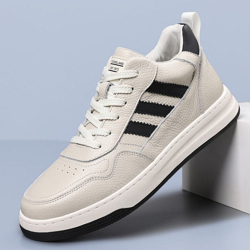 First-Layer Cowhide New High-Top Men's Shoes Genuine Leather Men's Casual Shoes Sports White Shoes Breathable Fashionable Men's Shoes