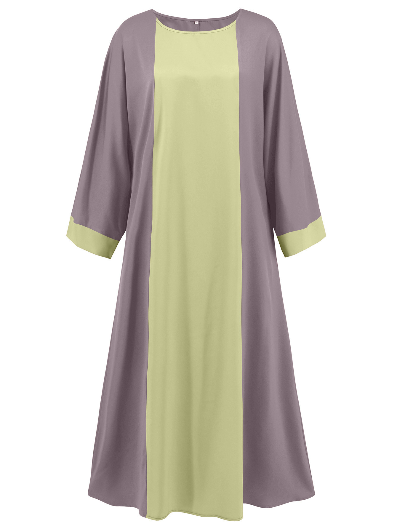 2025 Spring/Summer New Middle Eastern Arab Women's Loose Elegant Contrast Color Round Neck Robe Dress_ecoleips.com