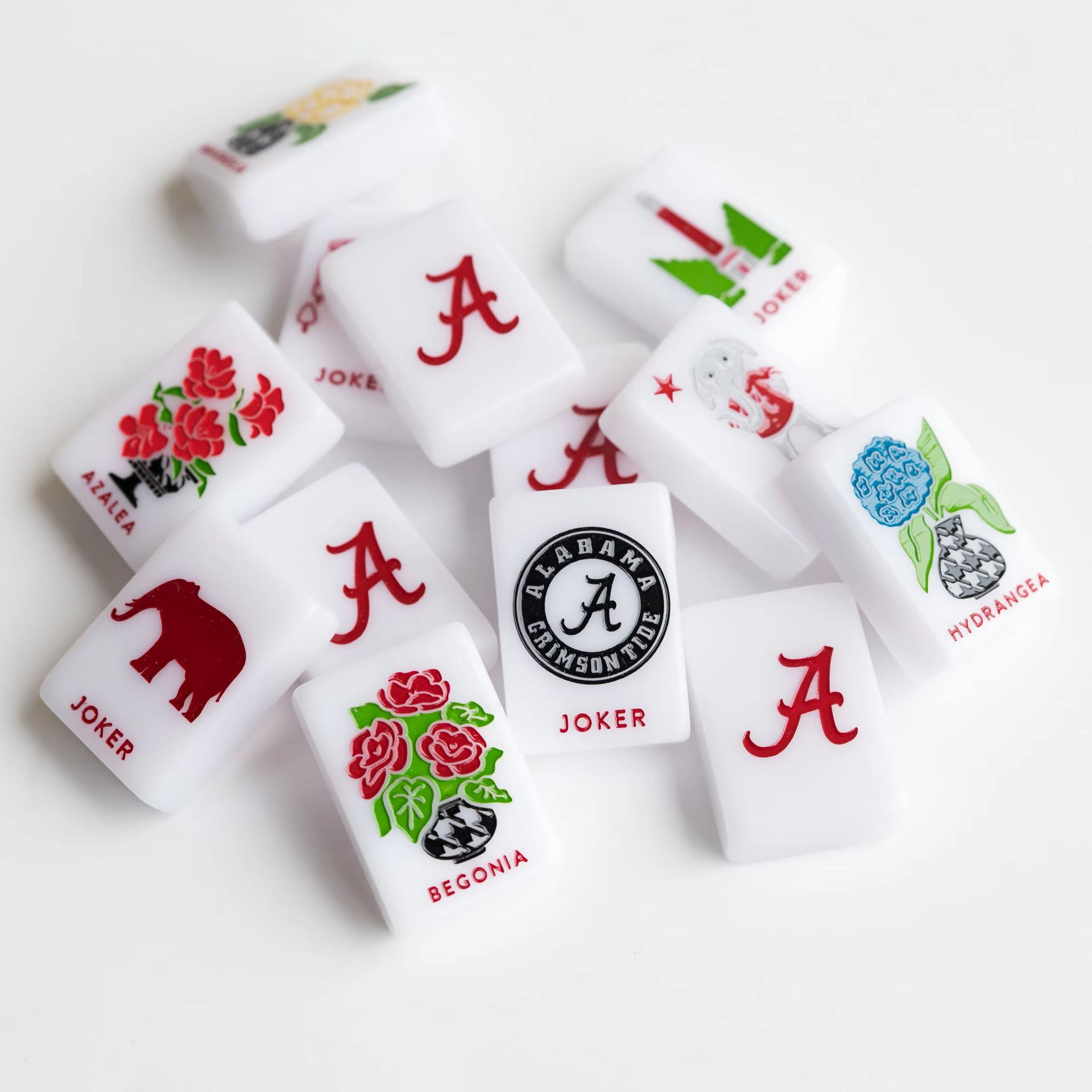 In Stock, Colorful Alabama University Mahjong Tiles, Colorful Acrylic Luxury Modern American-Style Mahjong