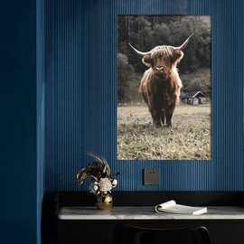 跨境货源亚马逊 wish 动物耗牛海报图片帆布油画创意艺术书房装饰