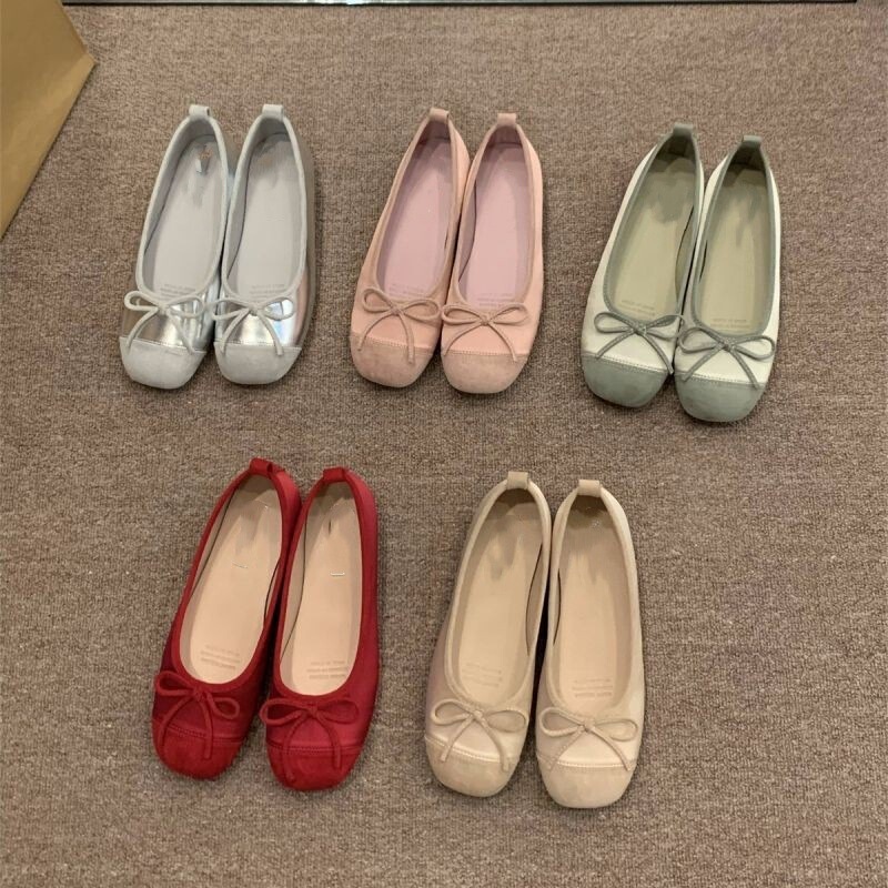 Elegant Flat Evening Shoes French Style Little Red Single Shoes Women's Shoes 2024 Spring and Autumn Soft Sole Silver Ballet Shoes