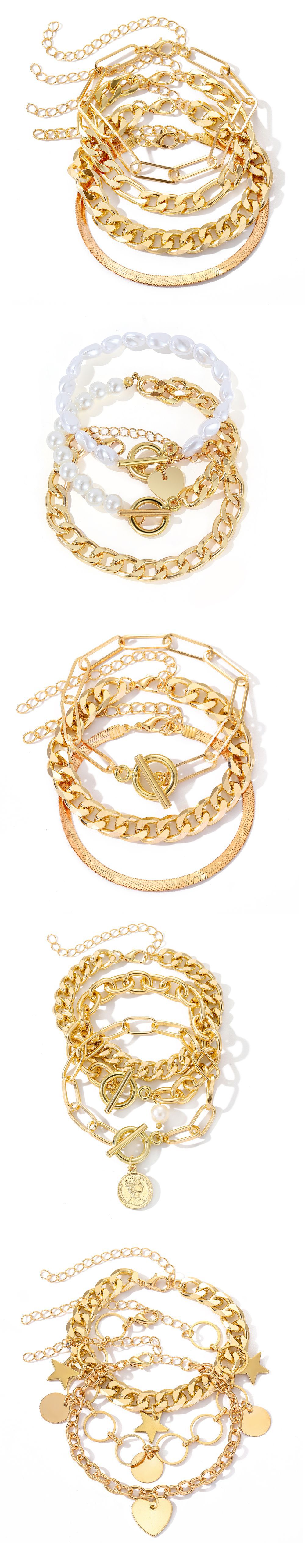 2PCS Thick Chain Personalized Mix and Match Open with Layered Fashion Set Bracelet_voghion.com