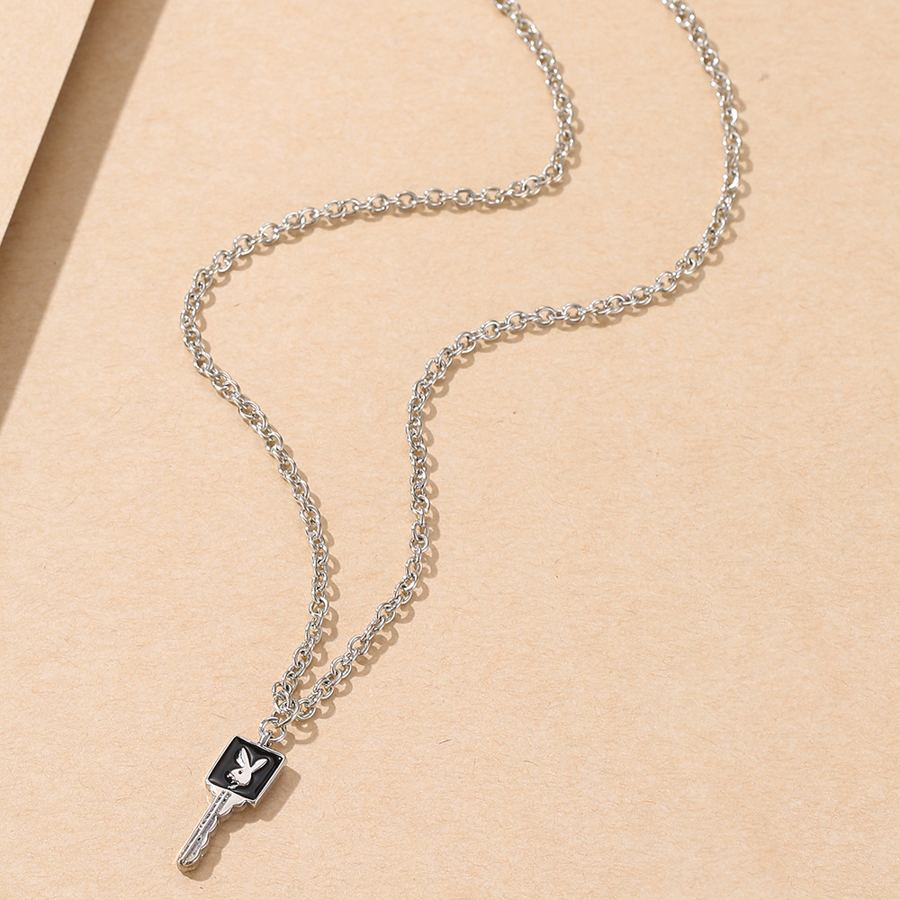 wholesale jewelry cartoon cute rabbit pattern key pendant necklace nihaojewelry