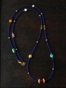 Natural lapis lazulio beads multi-circle multi-treasure design bracelet necklace dual-use with pearl tourmaline accessories