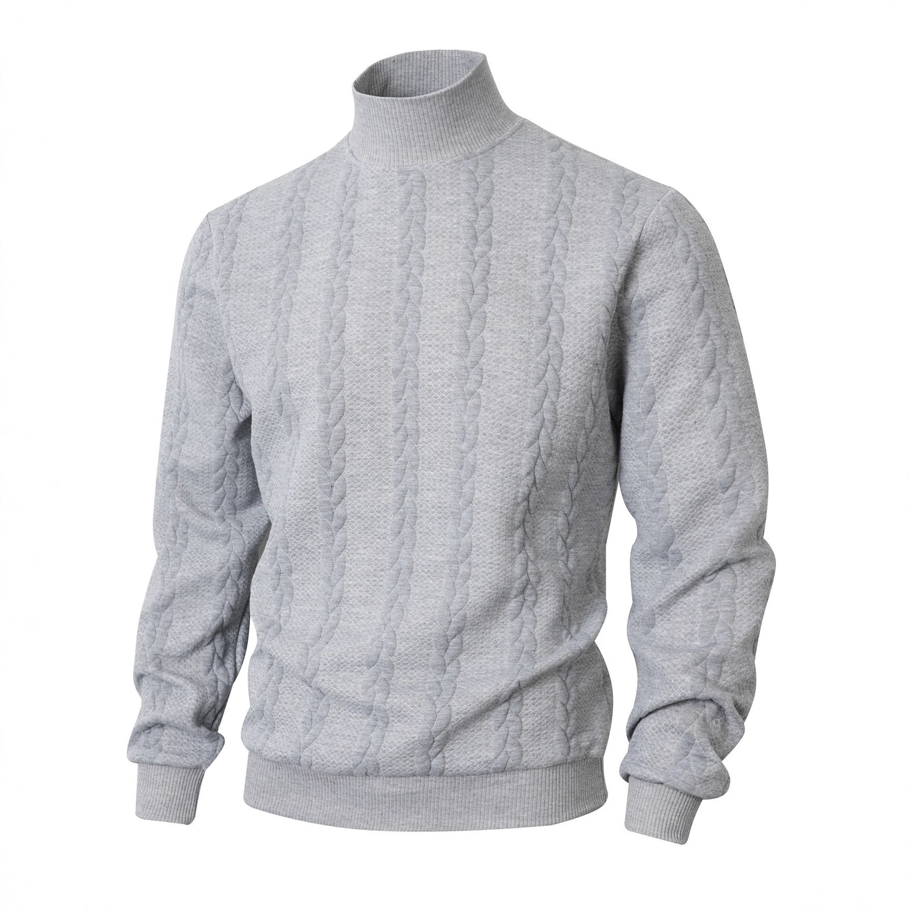 Transfronterizo europeo otoño invierno jersey jersey diario de color sólido joven hombre moda jacquard cuello alto jersey cálido hombre