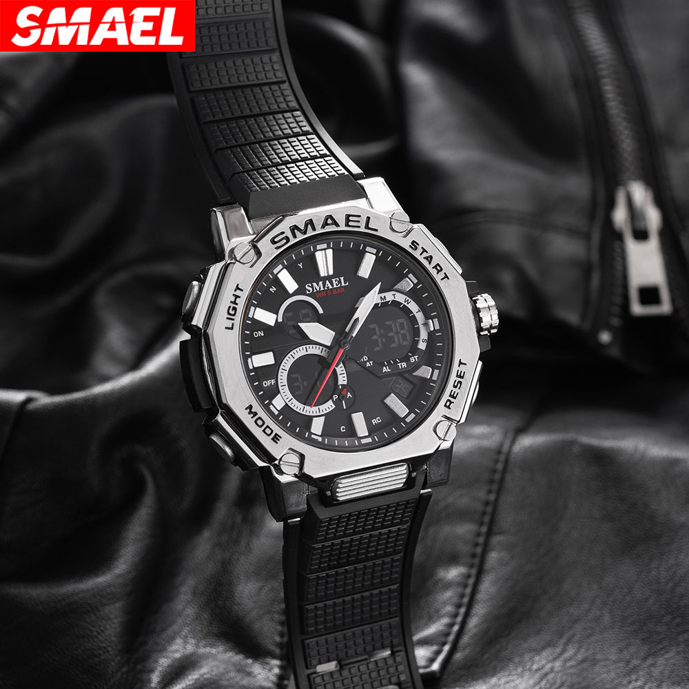 SMAEL alloy watch leisure multifunctional dual display electronic watch waterproof 50m luminous sports watch_voghion.com