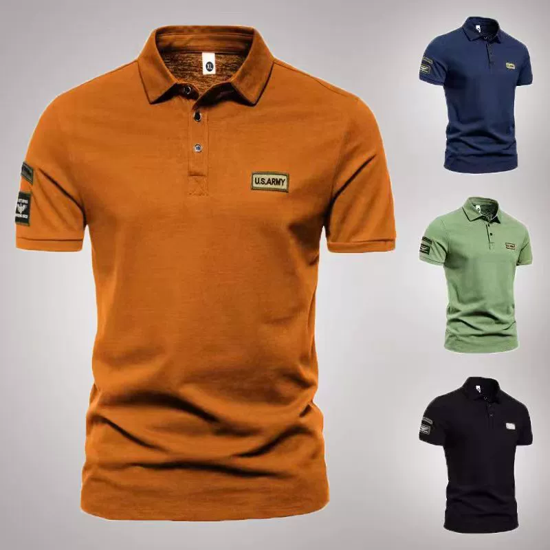 Оптовая продажа, высококачественные европейские и американские внешнеторговые мужские рубашки поло без железа с вышивкой, топы с короткими рукавами, летняя элитная одежда для папы