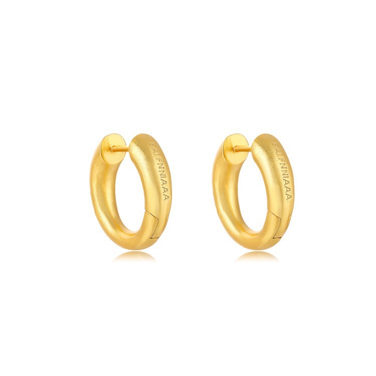 Retro matte golden small design hoop earrings