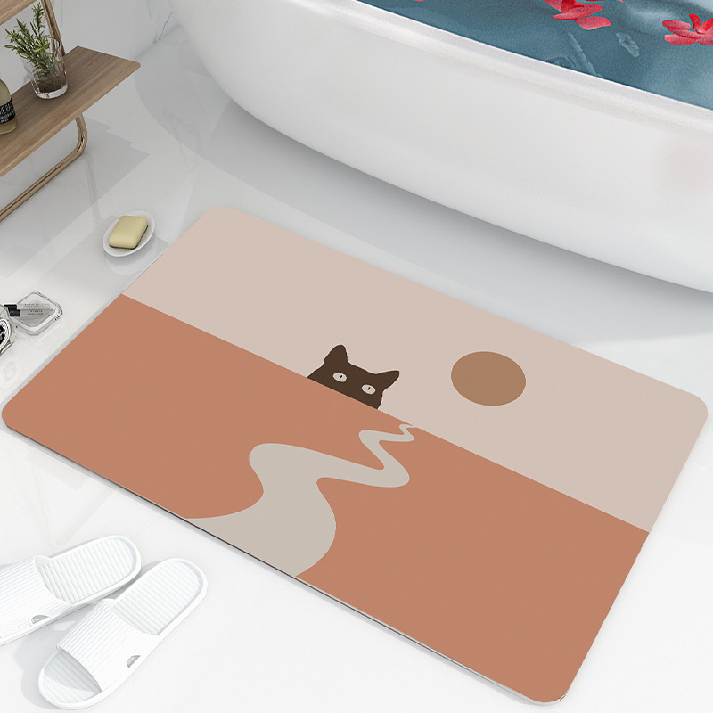 Alfombra de piso de baño de barro de diatomeas suave dibujos animados lindo boca de inodoro alfombra de piso absorbente inodoro estera antideslizante de secado rápido