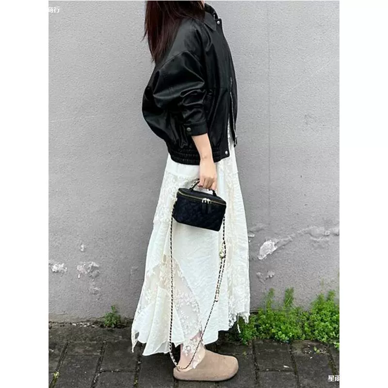 Юбка миди А-силуэта с вышивкой из тяжелой сетки и кружевными вставками, весна 2025, нежная, девчачья