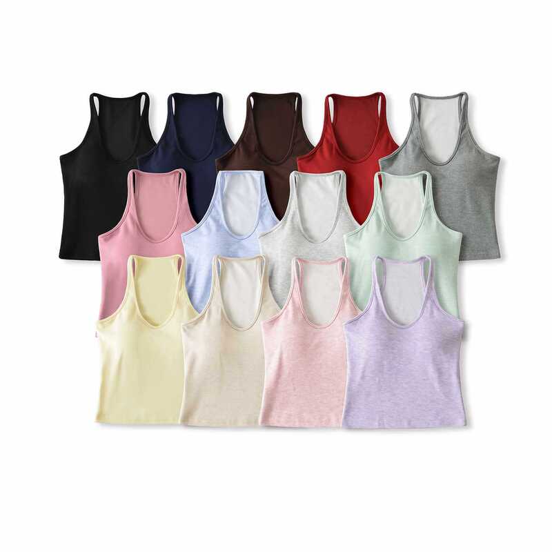 Thin Shoulder Strap Halterneck Camisole Women's Summer American Solid Color Slim Bottoming Top with Breast Pads