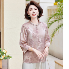 お母さんの夏服の気質のシャツの洋風の中で年配の女性のファッションの年齢を減らしますシャツの中年の女性の夏の半袖の上着