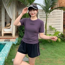 2025新款运动游泳衣女款大码胖mm遮肉短袖分体保守遮肚显瘦泳装女