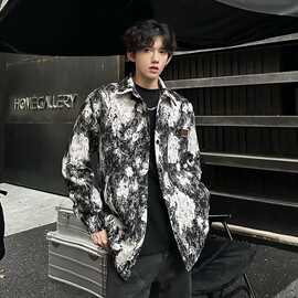 小香风花衬衫男初秋穿搭高街痞帅扎染工装衬衣设计感小众美式外套